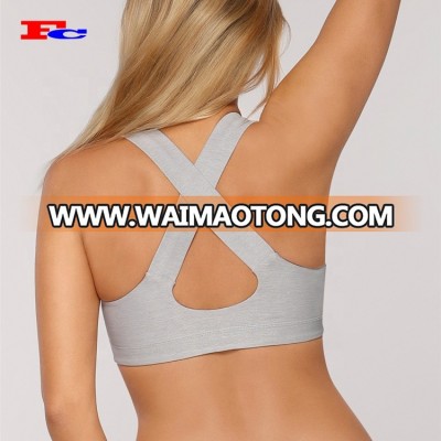 Hidden Elastic Band Athletic Grey Gym Yoga Top Criss-Cross Supportive Custom Fitness Sports Bra