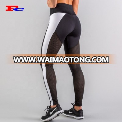 Black And White Mesh Patchwork Women Gym Leggings Custom Design Sport Yoga Pants