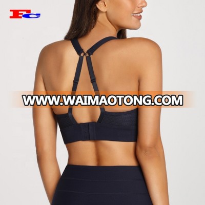 Two Way Wearing Strappy Fitness Bra Back Clasp Push-up Low Cut Black Sports Bra